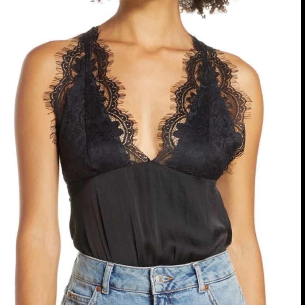 Free People Melrose Lace Black Thong Bodysuit - Picture 10 of 12